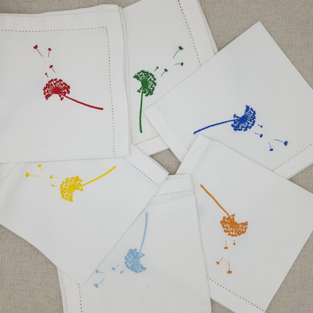 Serviettes de table brodées fleurs de pissenlits 1