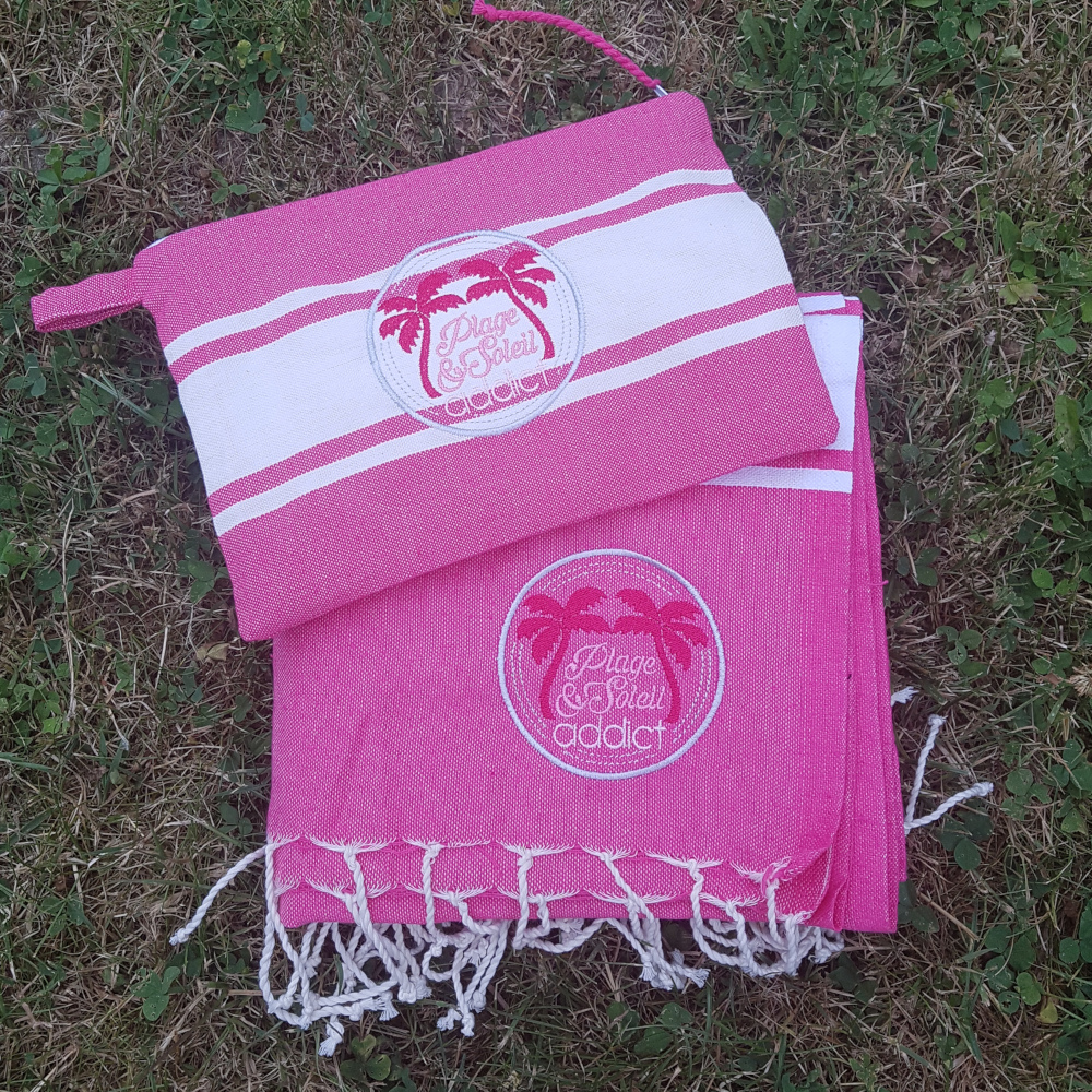 Ensemble fouta et pochette motif palmiers