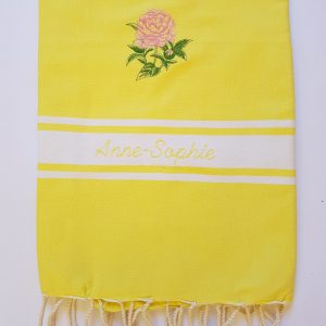 Fouta motif pivoine rose