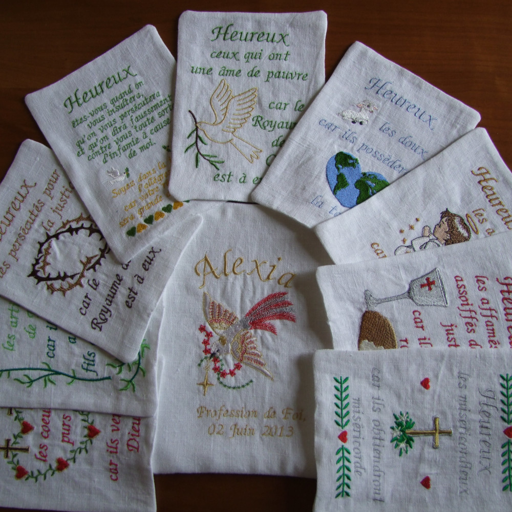 Ensemble de fiches brodées thème Béatitudes