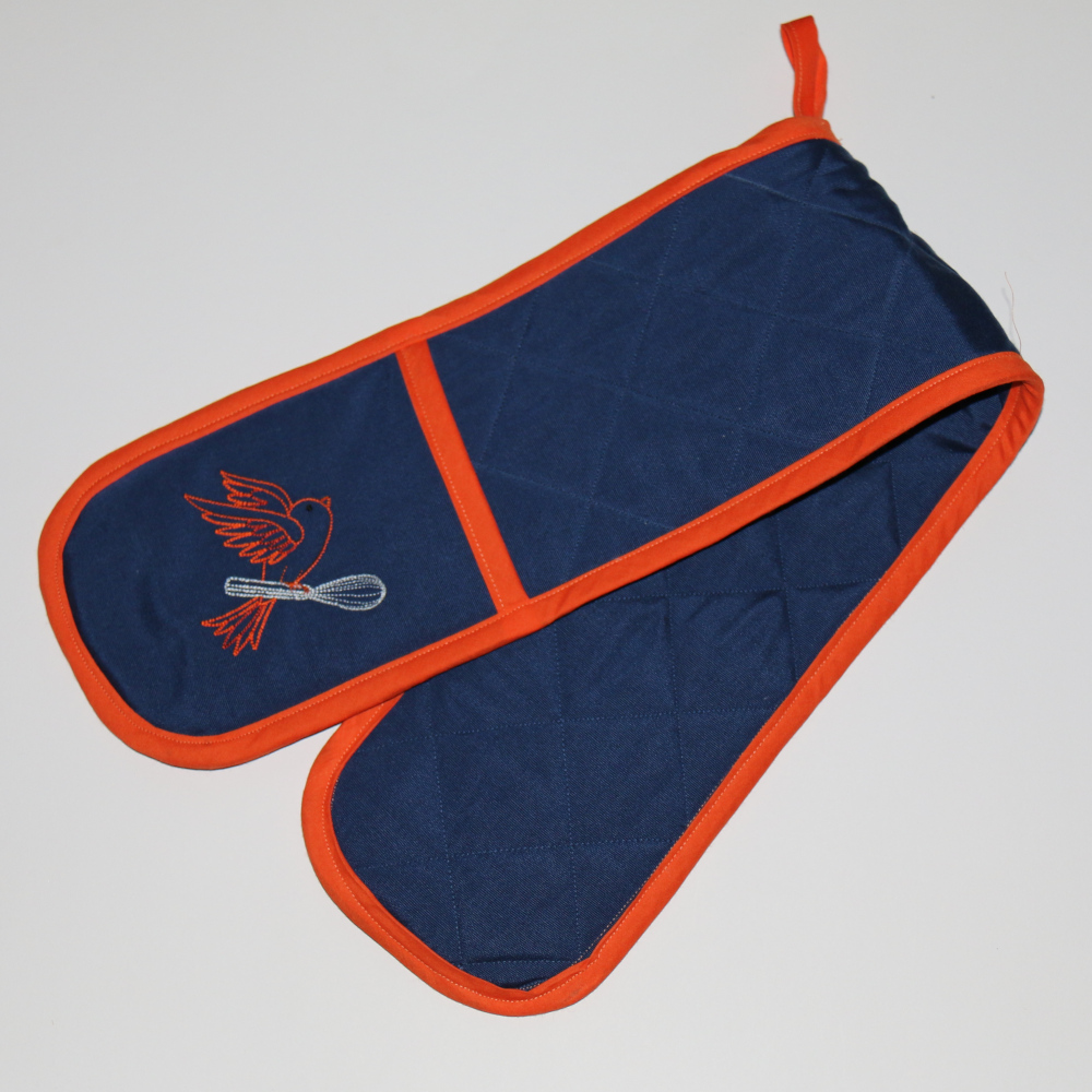 Maniques doubles brodées motif oiseaux cuisiniers