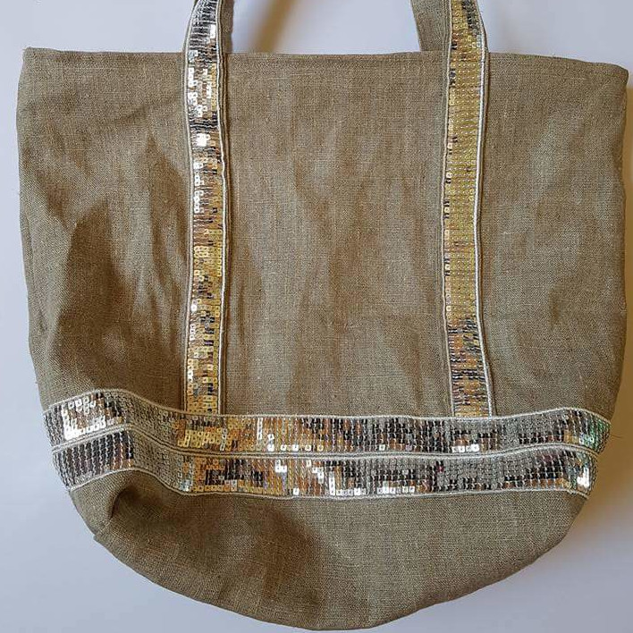 Sac à paillettes en lin PM fond souple60€